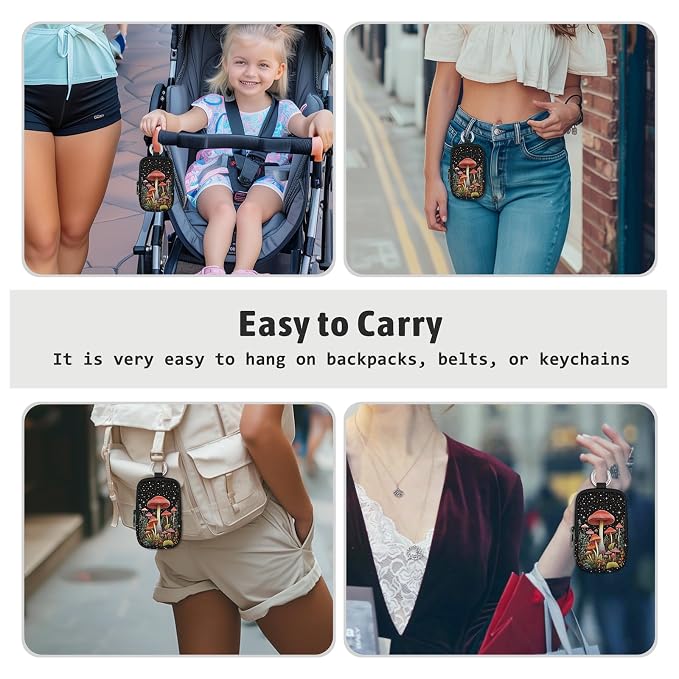 Hand Sanitizer Holder, Mushroom Spray Case Zippered Pouch | Keychain, Travel Size, Cute Fashion Accessory with Snap Hook, for Glow Mist and Power Mist 1FL OZ, Mini Small Pocket Clip on