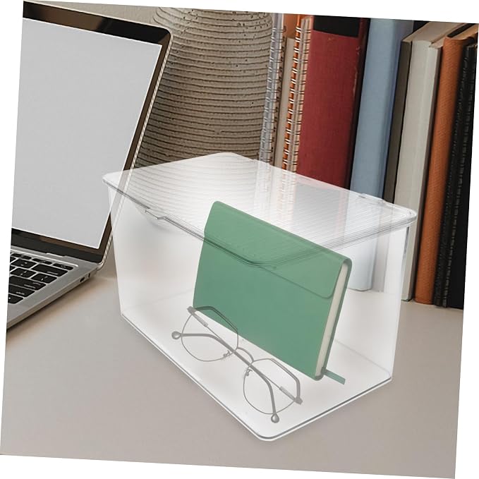 Pet Storage Box with Lid Elevated Dustproof Organizer for Books Files Cosmetics Desktop Supplies Multipurpose File Bin for Home and Office Shelving