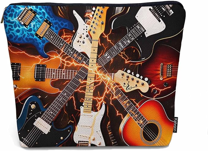 Rock Guitar Makeup Bag For Women, Adorable Cosmetic Bag Makeup Bags, Lightning Music Guitar Zipper Bag Travel Bags Toiletry Organizers Pouch Bags Washing Bags For Gym Bathroom
