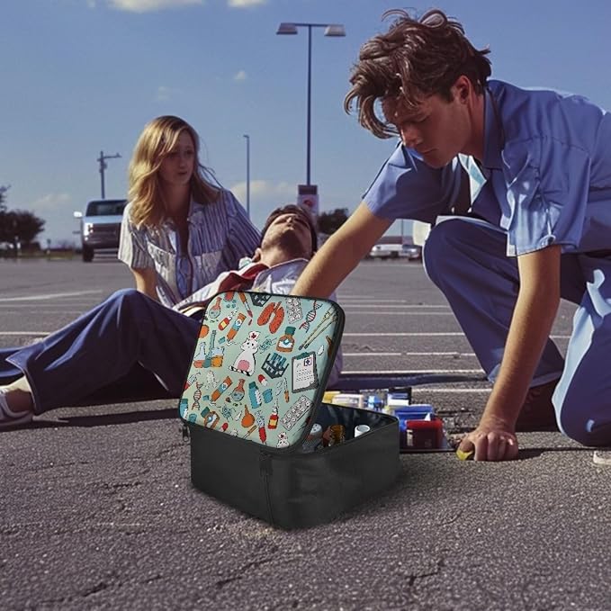 Cat Nurse First Aid Bags Empty Cute Travel Medicine Bag Medical Supplies Organizer Bag Portable Kit for Traveling, School, College Dorm, Car, Home, Camping, Office, Hiking, Outdoor