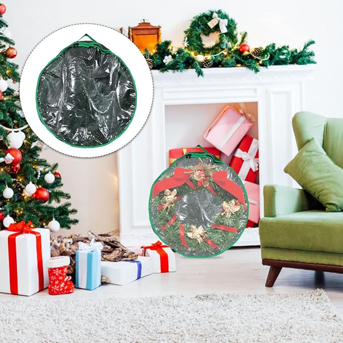 Happyyami 1pc Storage Bag for Christmas Wreaths Festival Holder with Clear Window for Holiday Decoration and Storage Needs