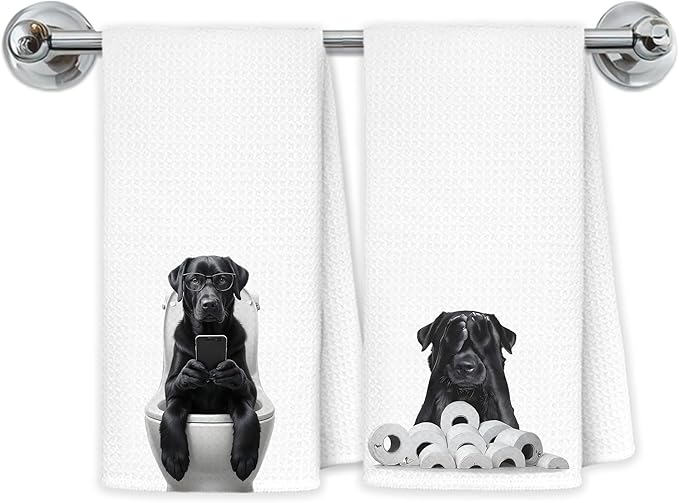 Funny Black Labrador Retriever Bathroom Hand Towels, Black Lab Gifts, Funny Labrador Dog Hand Towels for Bath Room, 16x24 Inch Set of 2