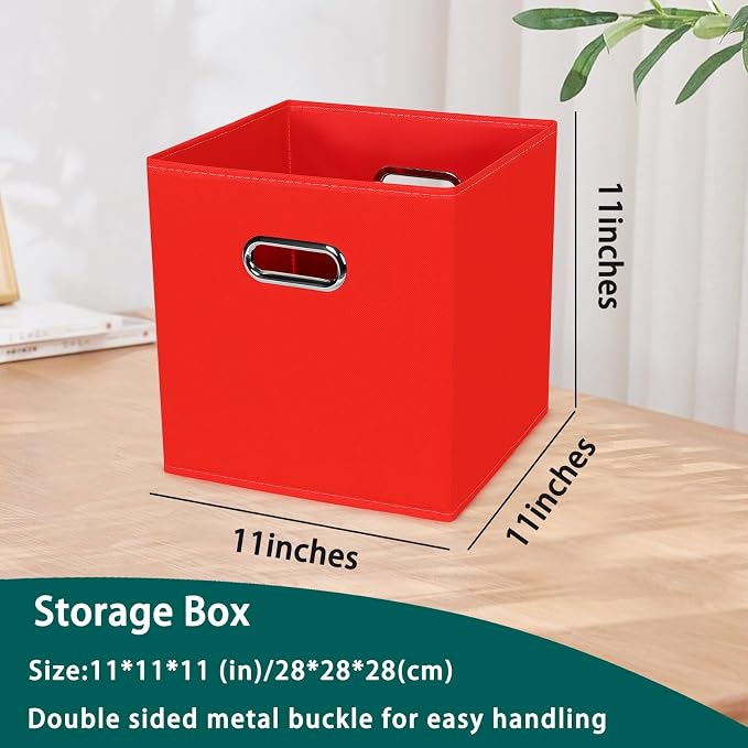 Black Foldable Storage Cubes Bins, Fabric Storage Box Cubes Organizer Baskets with Dual Handles for Home Organizer,Set of 3,(Red)