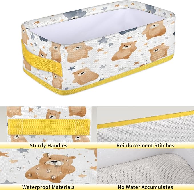 Star Bear Bathroom Storage Basket Waterproof Foldable Storage Bins with Handles Decorative Toilet Paper Storage Basket for Organizing for House Bathroom Toiletries Set of 2