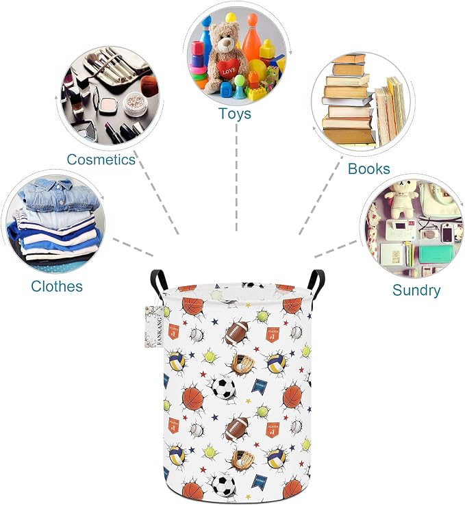 Sports Ball Storage Bin Foldable Nursery Basket | Foldable with Waterproof PE Coating Organizer Bin for Kids Boys and Girls,Office,Bedroom,Clothes