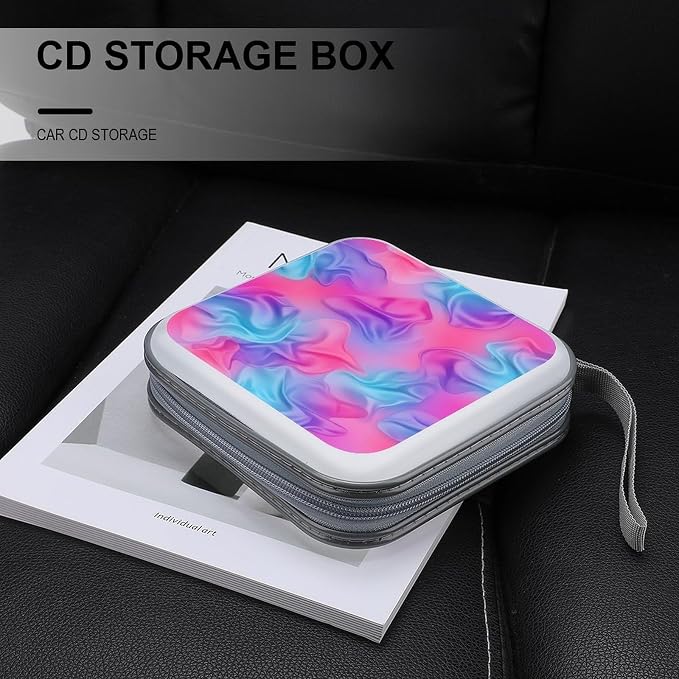 Protective 40-Disc CD/DVD Wallet Purple Rainbow Bisexual Pride Flag Art, Hard Plastic Storage Binder with Handle, Portable Organizer for Car Office Travel
