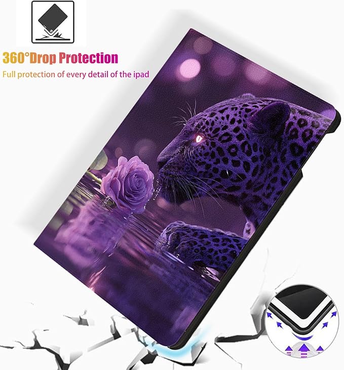 for Microsoft Surface Pro 7 Plus,Surface Pro 7/6/5/4 12.3" Tablet Case,Auto Wake/Sleep,Adjustable Stand Protective Cover - Purple Leopard Rose