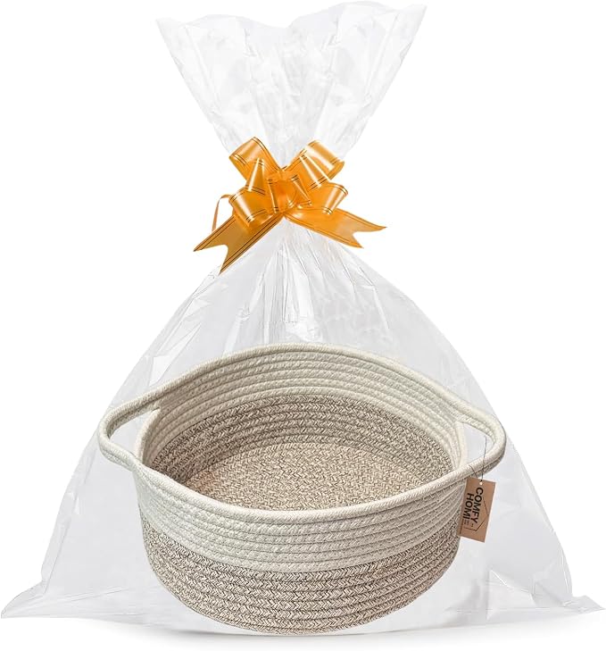 COMFY-HOMI Round Rope Basket with Handles for Shelves,Toys,Book, Cloth Storage Baskets for Organizing Toy Decorative Organizer for Living Room, Bathroom