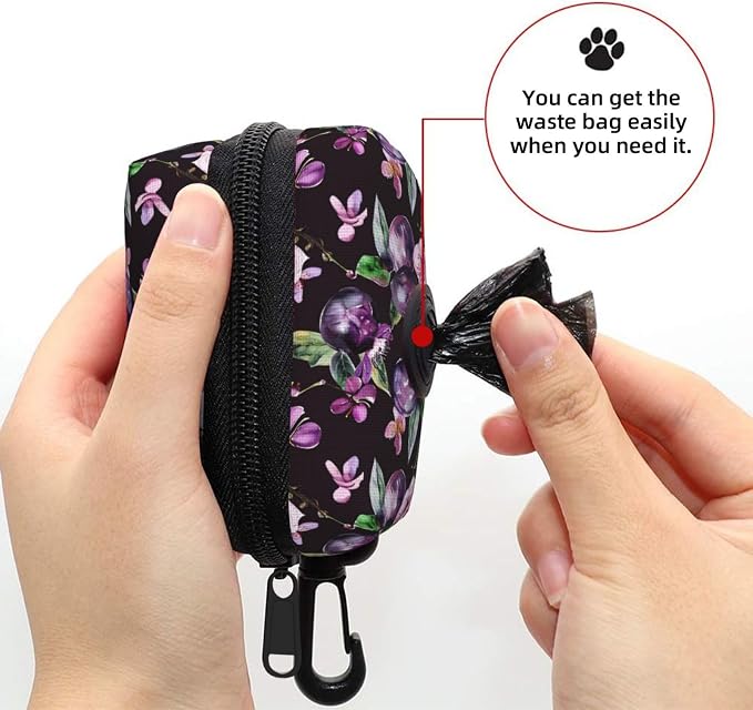 Plums Flower Pet Waste Bag Dispenser 0.2L | Portable Dog Poop Holder Waste Bag With Zipper Park Doggy Walking Accessory