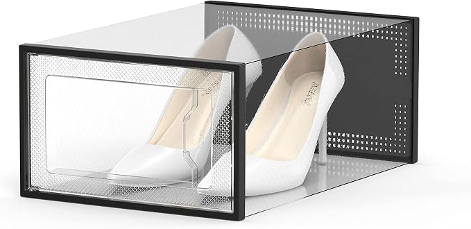 12 Pack Shoe Storage Box, Clear Plastic Stackable Shoe Organizer for Closet, Space Saving Shoe Rack for Entryway Sneaker Container Bin Holder (Black)