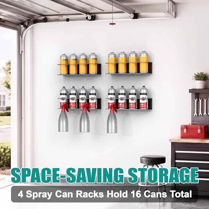 EVERHANGER Spray Can Holder, Wall Mount Spray Bottle Storage Rack Heavy Duty Spray Paint Bottle Organizer for Garage & Home, 16 Can Holes