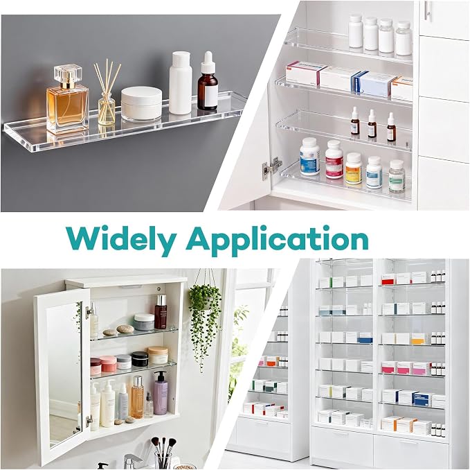 LILXIU 4 PCS 13.25 Inch Medicine Cabinet Shelves Acrylic Medicine Cabinet Shelf Replacement for Living Room Bathroom Kitchen Wall Mounted and Hanging Cabinets