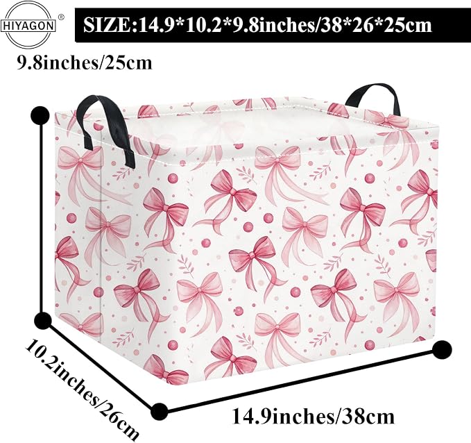 Rectangular Pink Basket for Girls Kids Baby Storage Basket Storage Bin Organizer Box Room Decor(Pink Bowknot)