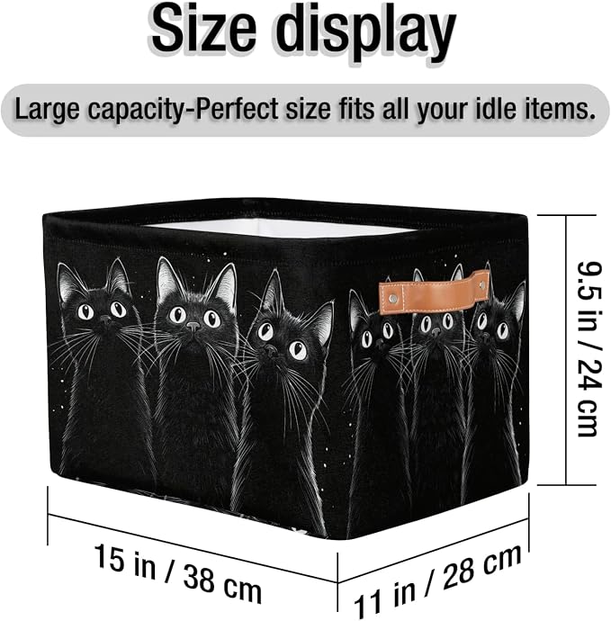 Curious Black Cats Storage Boxes Theme Storage Nursery Baskets with Handle Closet Collapsible Organizer Shelf Bins for Book Cloth 15 X 11 X 9.5 IN