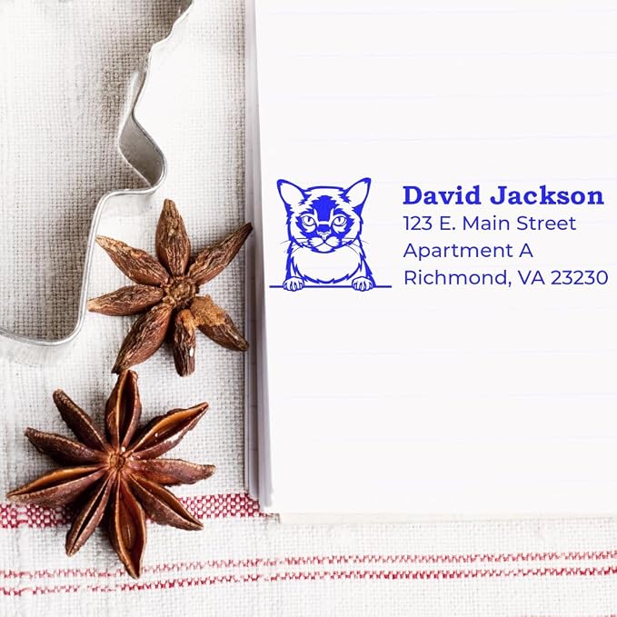 Self-Inking Peeking Burmese Cat Address Stamp - Personalized Rubber Stamp | Custom Address Stamp for Veterinary Clinics. Choice of 11 ink colors. Burmese Cat Address Stamp for Envelopes Customized.