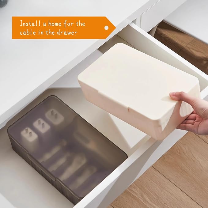 Cable Organizer Box Extra Wide, Travel Charger Cord Earphone Storage Case with Lid (Cream Yellow)