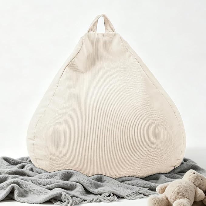 LPMOERA Stuffed Animal Storage Soft Bean Bag Cover No Filler Cream White | Skin-Friendly,Portable,Wide Easy-Load Opening,Hidden Zipper,Decorative Organizer