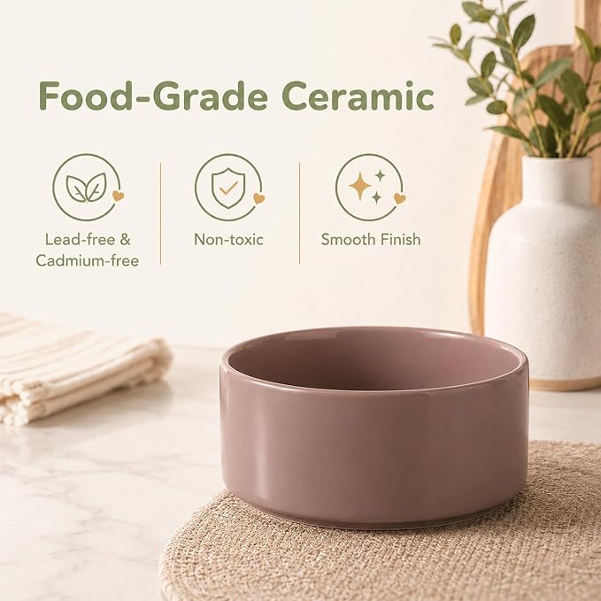 Havniva Ceramic Dog Bowls Elevated, Raised Dog Food Bowl for Small Dogs | 6.1” Elevated Dog Bowls, Non-Slip Wood Stand, Dog Food and Water Bowl Set, Dog Feeding Dish, Large Capacity Pet Water Bowl