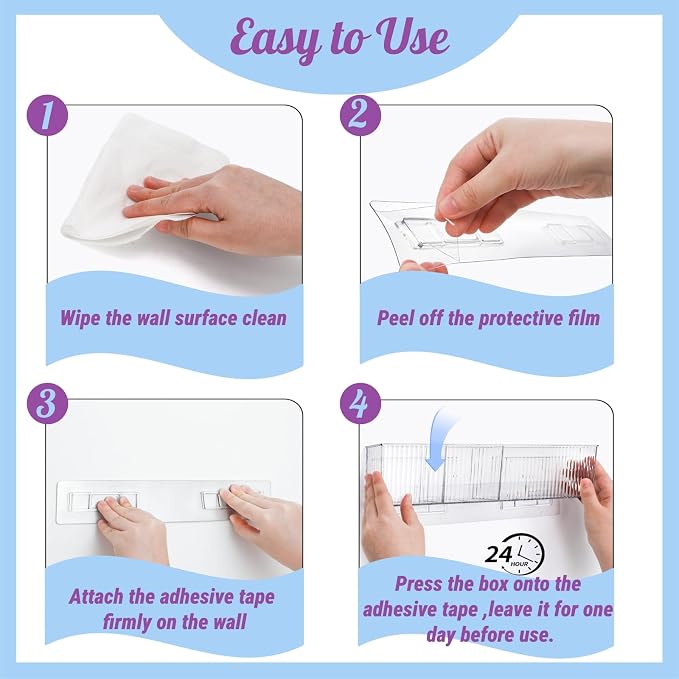 4 Pack Wall Mount Makeup Organizer, Adhesive Bathroom Shelves | 14" Long Narrow Cabinet Door Organizer with 3 Compartments, No Drilling Shower Floating Shelf for Bathroom Office