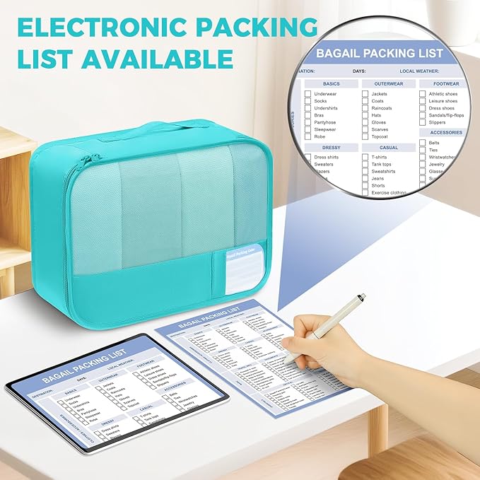 BAGAIL 9 Set Packing Cubes with Packing List Luggage Packing Organizers for Travel Accessories (Blue Green)