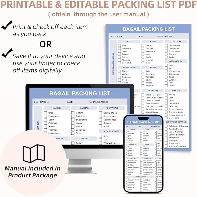 BAGAIL 9 Set Packing Cubes with Packing List Luggage Packing Organizers for Travel Accessories (Black)