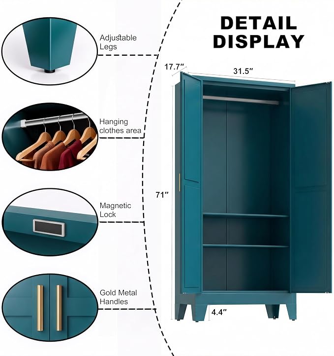71" H Metal Storage Cabinets,Garage Cabinet,Broom Closet Storage Cabinet,Blue Storage Cabinets,Utility Cabinet