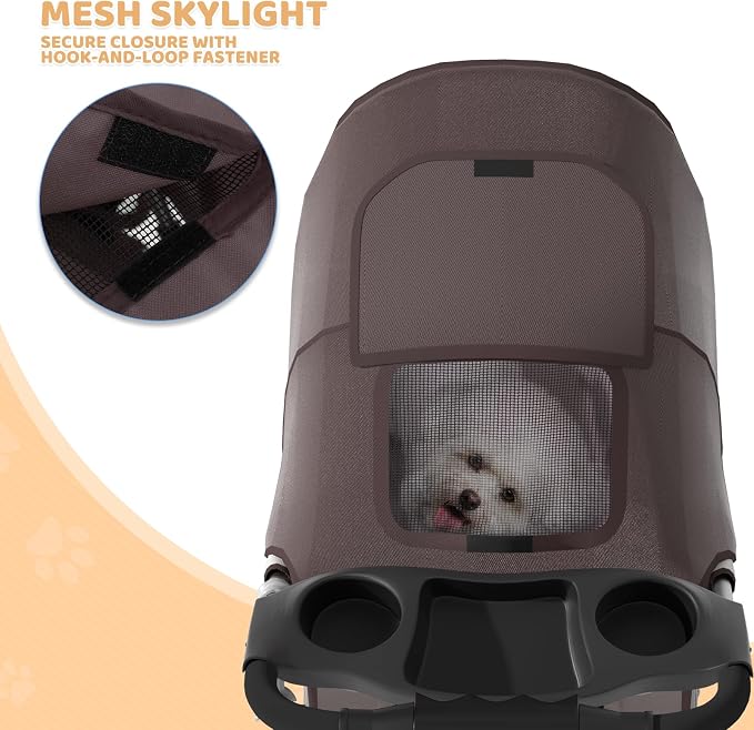 Magshion 3-Wheel Pet Stroller for Small/Medium Dogs & Cats, Up to 33lbs | Foldable Travel Jogger w/ Breathable Mesh Cover, Lightweight Design, Safety Tethers, Cup Holder & Storage Basket
