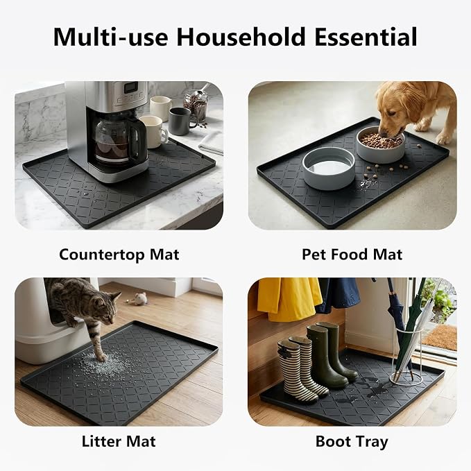 Mateeylife Under Sink Mat Kitchen Waterproof, Silicone Sink Tray 22"X34" | Under Sink Organizer Cabinet Shelf Protective Liner, Multi-use Silicone Mat for Boot Tray & Litter Mat, Classic Black