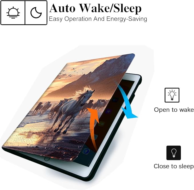 for Microsoft Surface Pro X/Pro X Plus-13 2019/2020/2021/2024 Tablet Case,Auto Wake/Sleep,Adjustable Stand Protective Cover - Horse Running