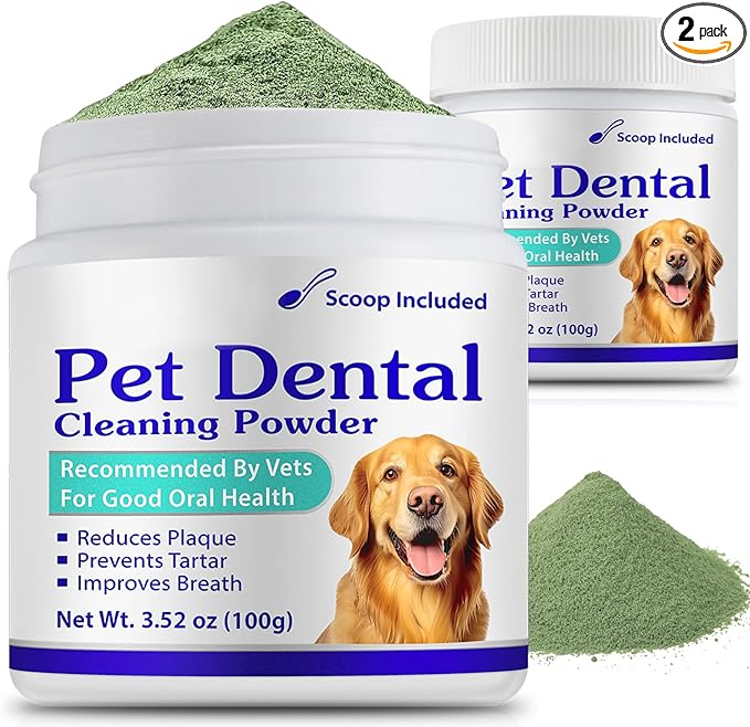 Dog Teeth Cleaning Powder - Dog Dental Powder - Dog Breath Freshener - Targets Tartar & Reduces Plaque & Bad Breath - Teeth Cleaning Made Easy Eliminate - Formulated for Small, Medium, Large Dogs