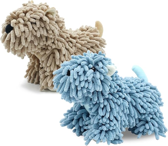 Cute Dog Chenille Hand Towel, 3D Puppy Hangable Fuzzy Ball Hand Towel Microfiber Super Soft Absorbent Bathroom & Kitchen Towels with Hanging Loop, Can Be Placed on the Sink Countertop (Khaki+Blue)