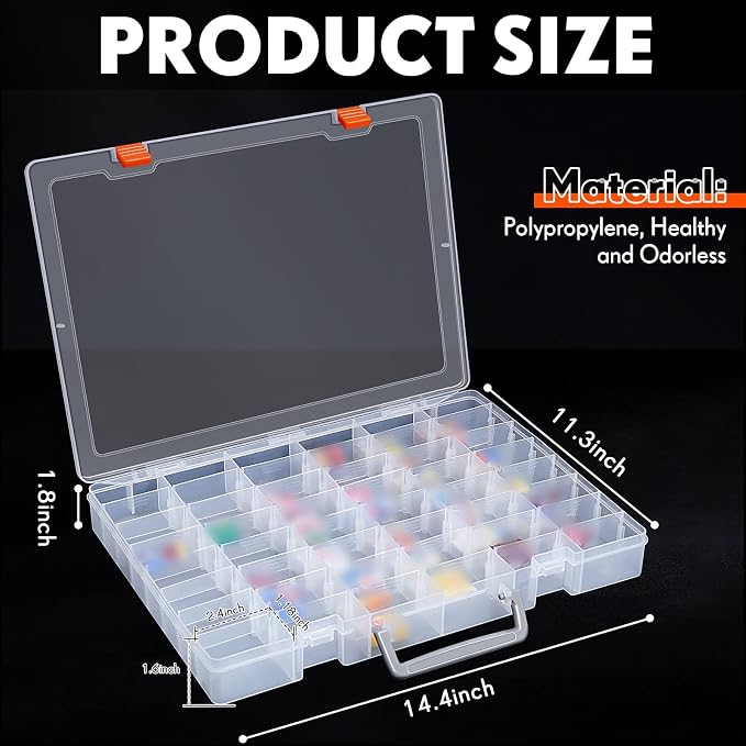 Juexica 2 Pcs 48 Grids Plastic Bead Organizer Box with Divider, Clear