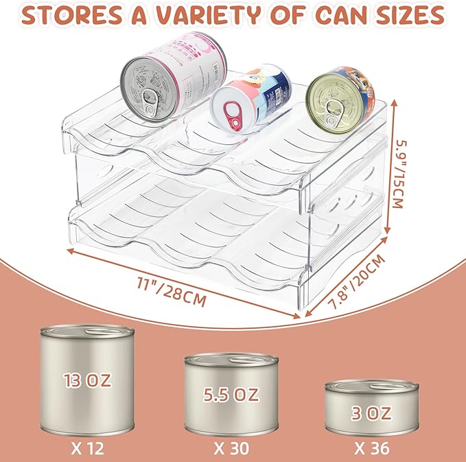 FHTONGE 3-Tier Heavy-Duty Transparent Cat Can Organizer for Multiple Sizes | Wet Cat Food Storage Rack for Pantry Kitchen Cabinet Rridge, Pet Canned Goods Dispenser Shelf Dog Tins Holder Container