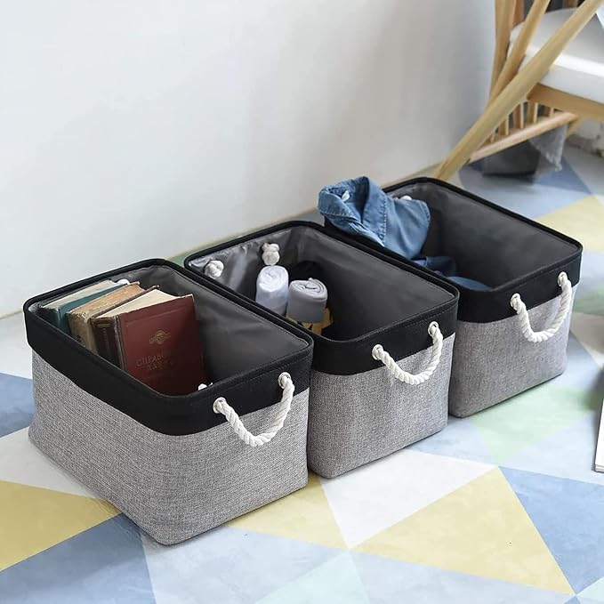 Storage Basket for Organizing- 16x12x8 inch 1 Pack Fabric Storage Cubes, Bins for Organization for Shelves Organizer Gift Laundry Cloth Toy (Grey & Black)