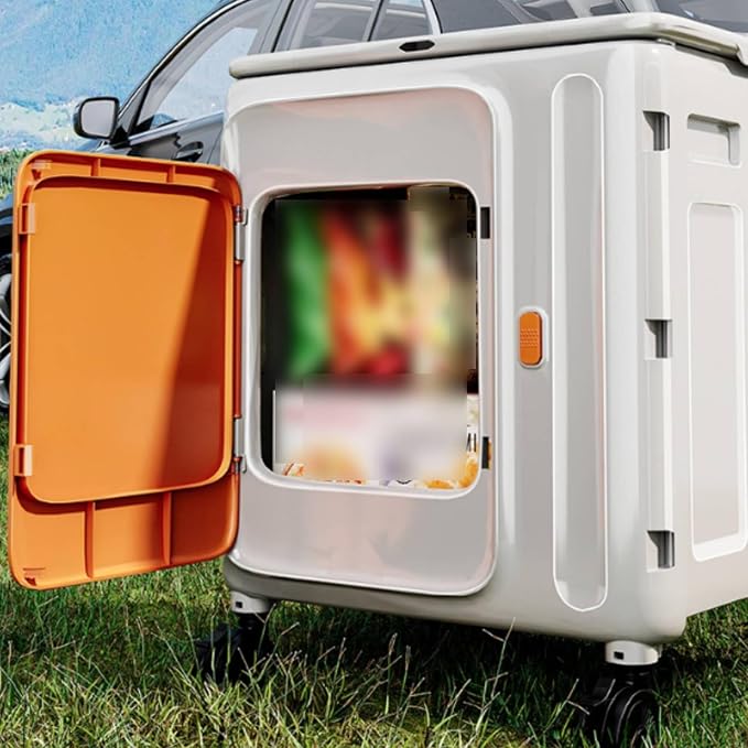 Folding Utility Cart with Lid Lightweight Foldable Rolling Crate Folding Cart with Lid for Picnic, White Gray