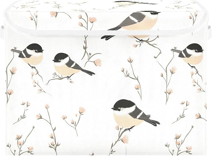 Cartoon Black - Capped Chickadee Birds White Storage Bin Storage Boxes For Organizing for Blanket Bedroom