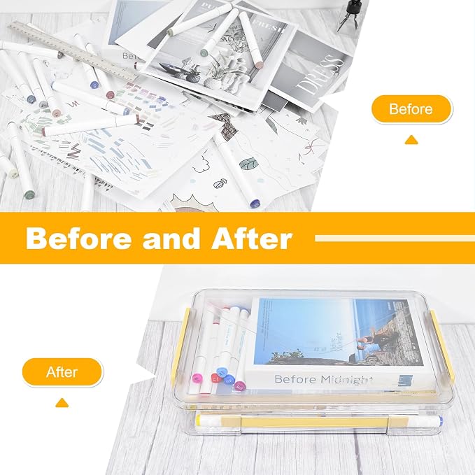 SAYEEC Clear File Storage Box Portable Project Case with Handle Plastic Storage Container with Lid Stackable Flat Storage Bin Document Magazine Protector Organizer for A4 Paper Photo Craft Scrapbook