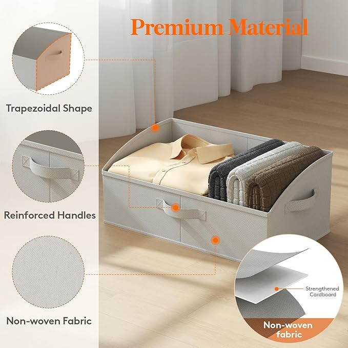 Lifewit Trapezoid Closet Storage Bin for Shelf, 6 Packs 23L, Light Gray | Non-woven Closet Organizer Baskets with Handles, Foldable Clothes Containers Boxes for Clothing, Book, Purse, Extra Large