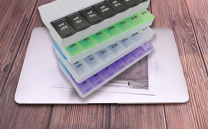 7 Day Weekly Pill AM PM Organizer, ShysTech Large Pill Case Pill Box for Pills/Vitamin/Supplements/Medication (Black/White)