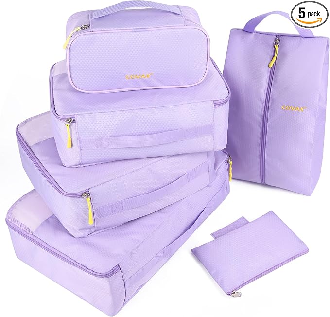 COVAX Packing Cubes for Suitcases, 5 Set Travel Luggage Organizer Bags and Storage Packing Cubes for Women Men, Purple