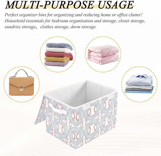 Ball Fabric Storage Bins Rectangle Folding Containers for Bedroom Closet | Decorative Storage Boxes, Foldable & Stackable, Dust-Proof Flip Top, Reinforced Handles, For Home & Dorm, Clothes & Toy Box