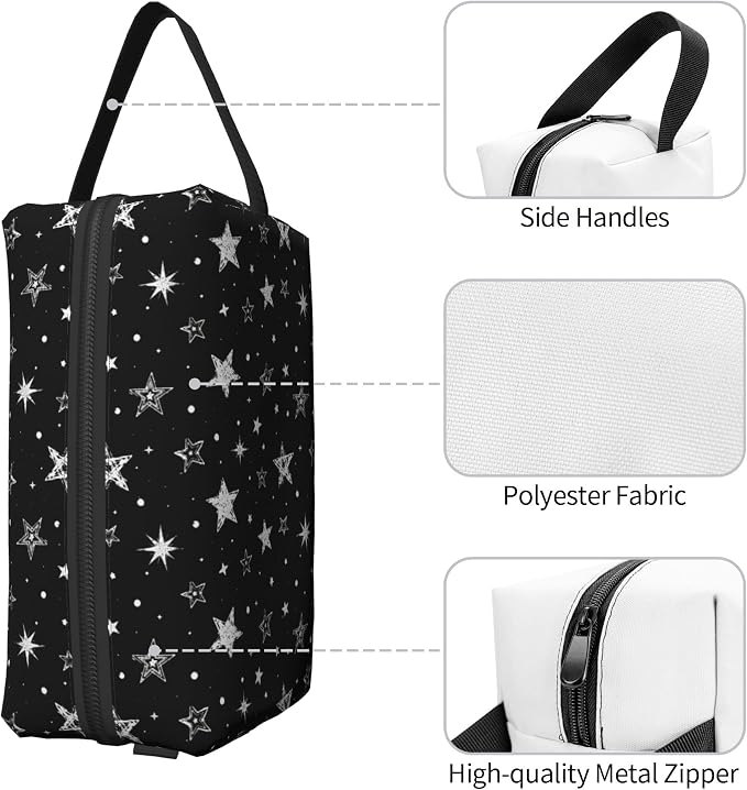 Cute Doodle Stars Makeup Bag for Women,Black Star Cosmetic Bag Travel Toiletry Pouch Aesthetic Zipper Organizer for Gym & Daily Use 10x6.2x4.9 Inch