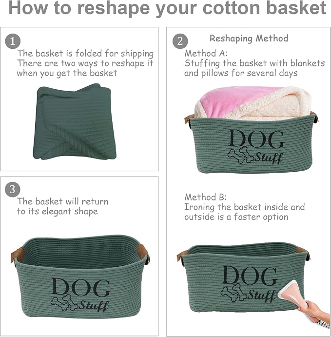Morezi Dog Toy Basket Storage Large Bin Pet Puppy Toy Box in Cotton Rope Perfect for Organizing Pet Toys Blankets Leashes Clothing Doggie Stuff - Green