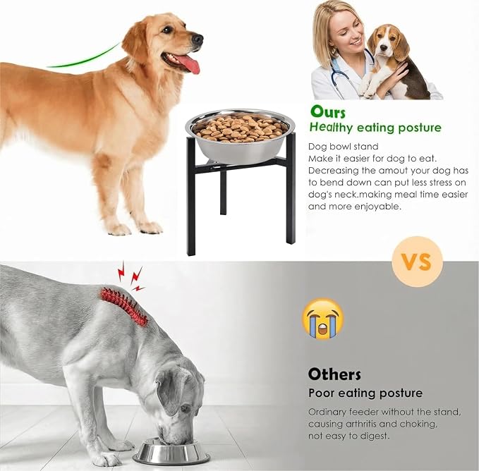 Adjustable Width Dog Bowl Holder - Single Bowl Feeder for Medium to Large Breed Dogs, fits Bowls from 8-11 inches, Sturdy Metal Construction, Ergonomic Design (Bowl not Included) (2Pack)