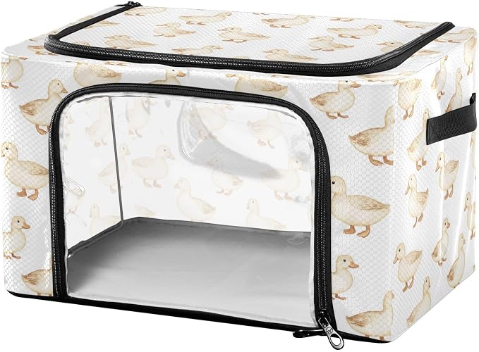 Cartoon Pet Duck Under Bed Storage Containers Clear Window Foldable Cube Storage Bins with Lids Two-way Zipper Bag Storage