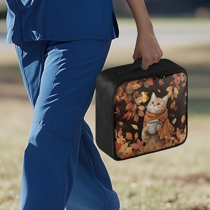 First Aid Kit Bag Fall Cat Maple Leaf Empty First Aid Bag Medical Bag Empty Large Capacity for Home Office and Travel Use Lightweight Washable Soft Fabric