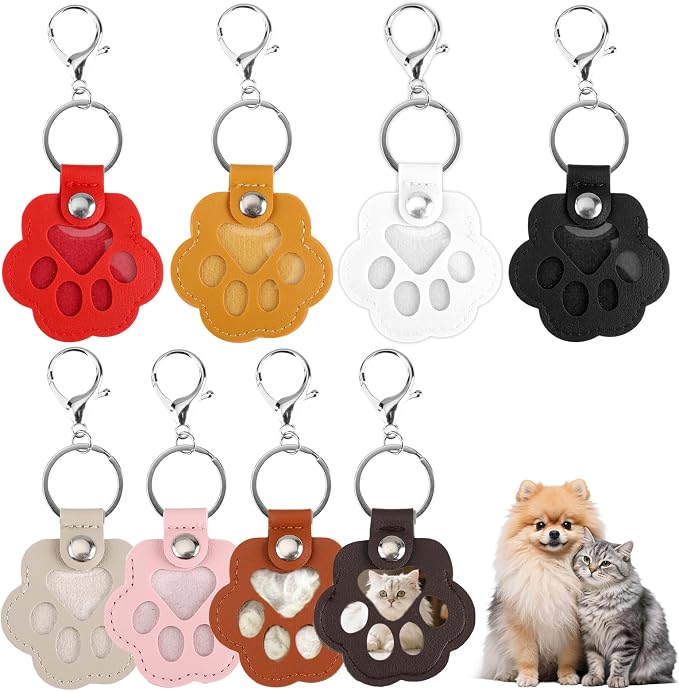 8 Pcs Pet Paw Keychain with Lobster Clasp,Pet Fur keepsake Photo Storage Keyring Hair Keychain Set, Portable Memorial Charm,Handmade Bag Purse Key Holder,Father Day Graduation Gift