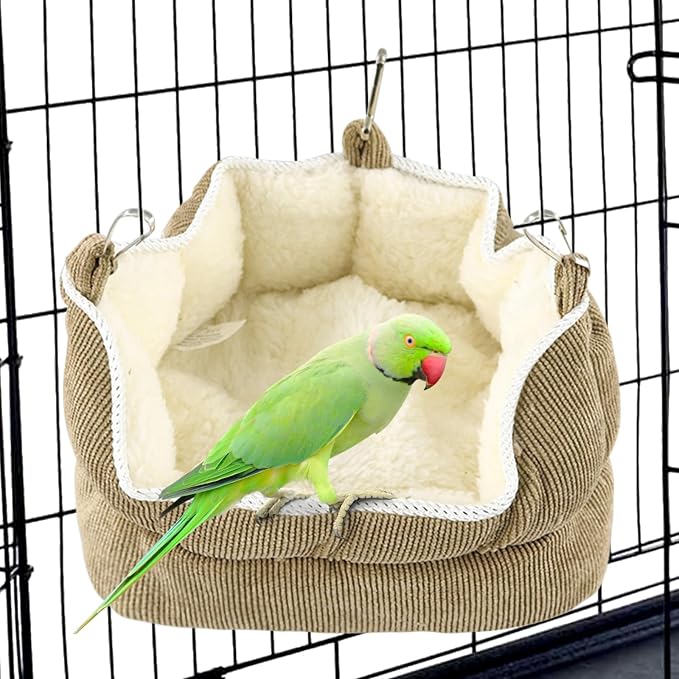 QBLEEV Bird Nest House, Parrot Winter Warm Bed for Cage Hanging Hammock | Soft plush snuggle hut tent, parrot cage accessories hideaway sleeping bed for budgie parakeet cockatiel conure lovebird