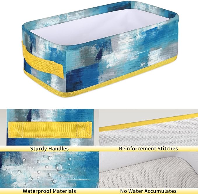 Blue White Abstract Bathroom Storage Basket, Foldable with Handle Open Countertop Paper Towel Decorative Box, Toilet Tank Top Shelf Baskets for Home Closet Bedroom Living Room Office