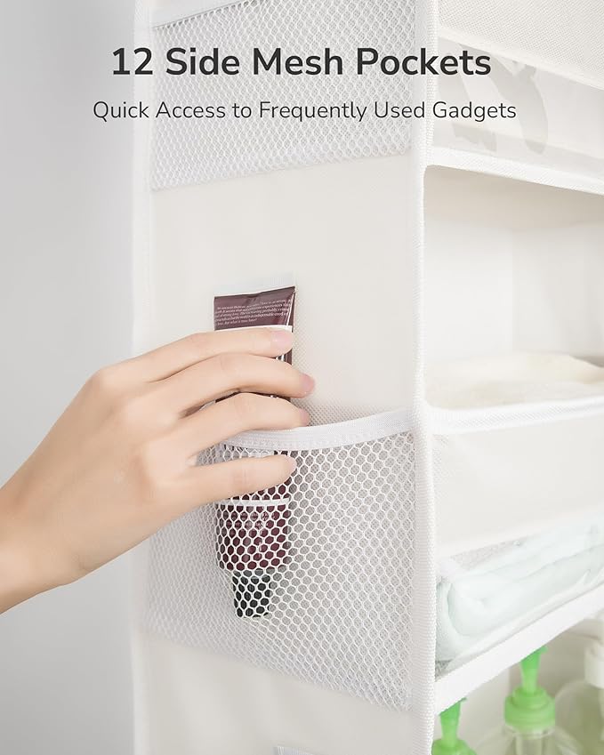 ULG Over The Door Organizer with 6 Large Pockets 12 Side Pockets, 50lbs Weight Capacity Door Hanging Organizer for Bedroom, Bathroom, Pantry, Nursery Storage, Beige (Pack of 3)